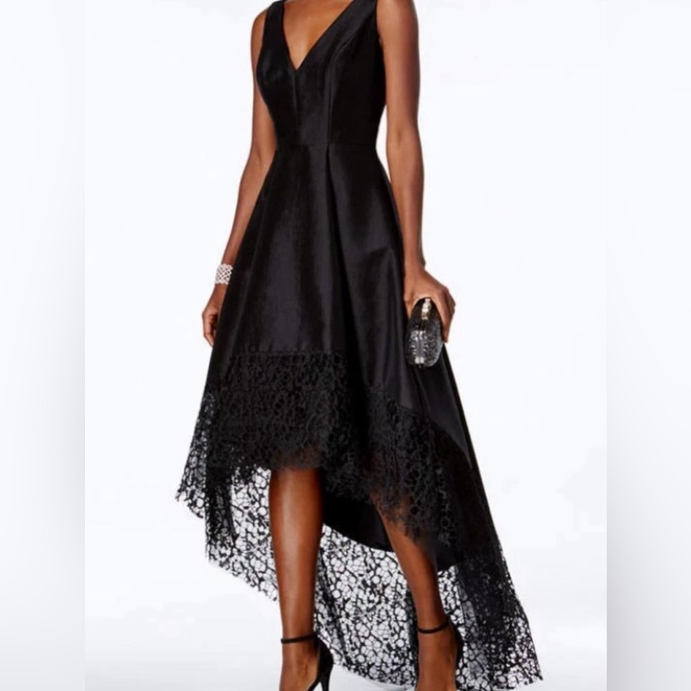 Betsy & Adam Women’s Lace-Trim High-Low Satin Sleeveless Prom Formal Gown Sz 16W